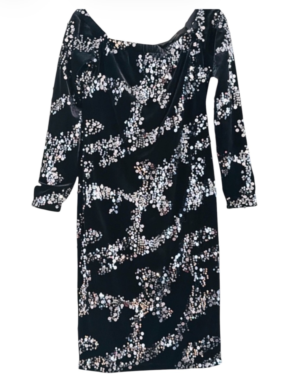 Eliza J Nordstrom Black Velvet Sequin Long Sleeve Portrait Neck Dress 6